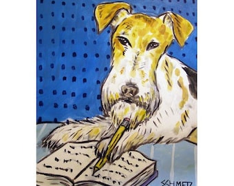 Fox Terrier art - home office decor - dog artwork print - 13x19 - matte or glossy -birthday dog lover gift for him or her