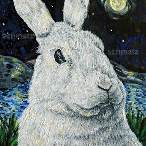 konijntje bij nacht dierenkunstprint op gespannen canvas