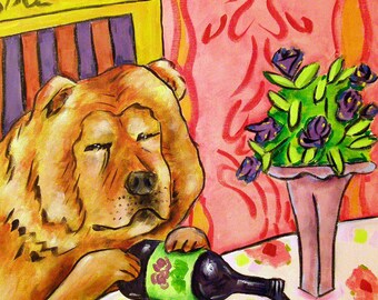 Chow Chow at the Wine Bar Dog Art Print 13x19 - matte or glossy