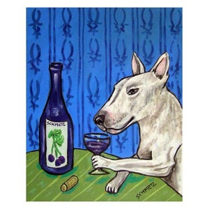 Bull Terrier at the Wine Bar Dog Art Print