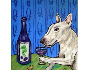 Bull Terrier at the Wine Bar Dog Art Print