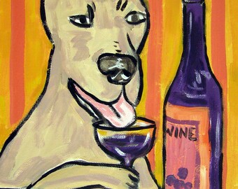 great daner at the wine bar dog art print - stretched canvas or paper print - multiple sizes