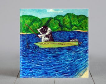 Pot belly Pig Fishing  art coaster tile artwork decor - multiple sizes