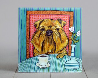 Brussels griffon at the coffee shop dog art tile coaster gift - multiple sizes available