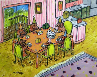 Dachshund Birthday Party - Dog Art Print