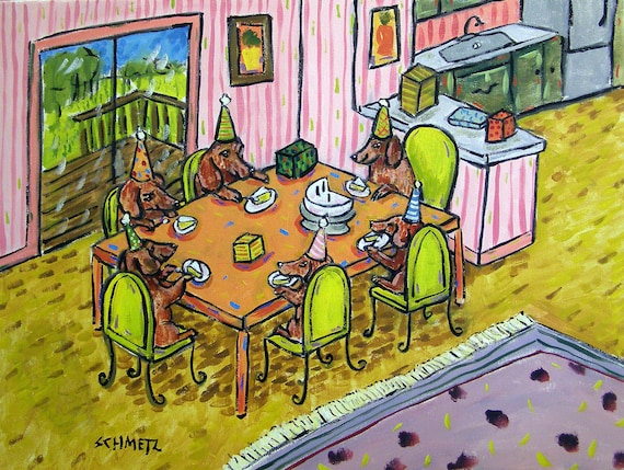 Dachshund Birthday Party - Dog Art Print