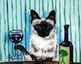 siamese cat wine 5x7 print