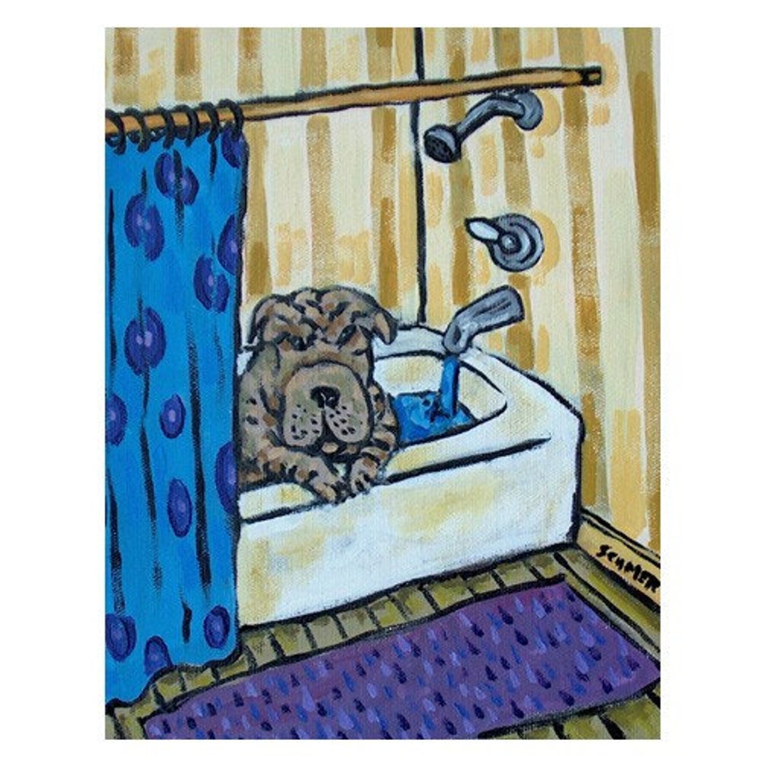 Shar Pei Taking a Bath Dog Art Print Etsy
