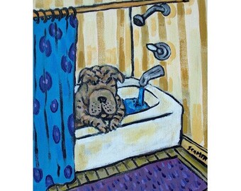 Shar Pei Taking a Bath Dog Art Print