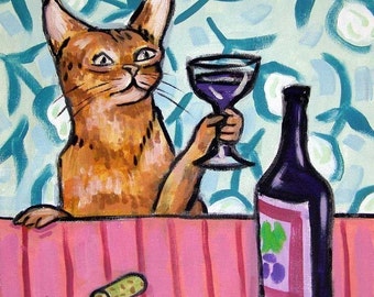 orange cat at the wine bar art tile coaster gift - multiple sizes - cat lover gifts