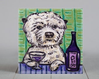 West Highland White Terrier, westie art, dog coaster, dog decor, dog gift, wine decor, wine tile, wine coaster animal art tile, animal decor