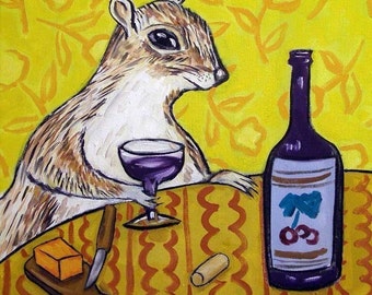 Grey Squirrel at the Wine Bar art tile coaster - multiple sizes
