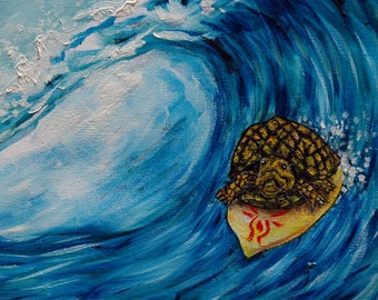 turtle surfing animal art tile coaster gift - multple sizes - animal decor ceramic tile