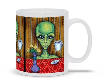 Alien Drinking Coffee Mug Cup Gift - Schmetzpetz - Ceramic Mugs