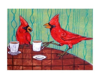 Cardinals at the Coffee Shop Bird Art Print