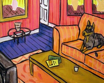 Mini Doberman pinscher coaster tile Watching Television Dog Animal gift decor