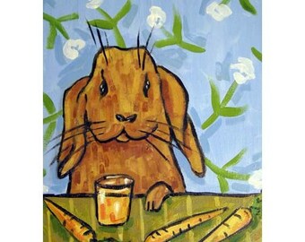 Bunny carrot juice art printon matte or stretched canvas - multiple size options