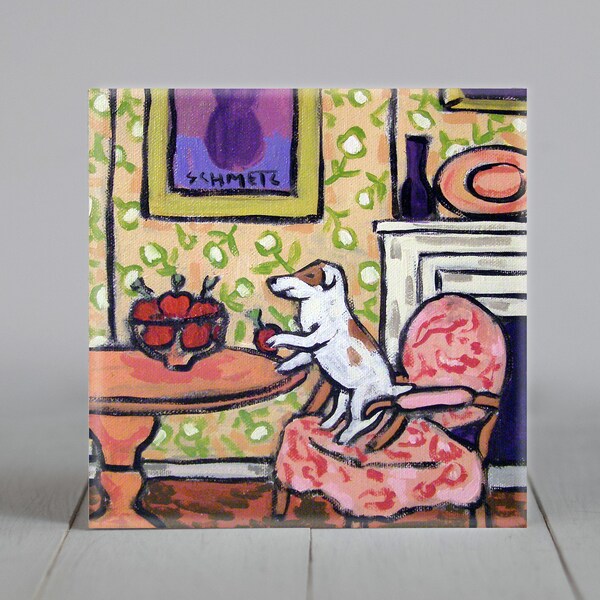 Jack Russell Terrier Apple Thief Dog Art coaster tile Gift - multiple sizes