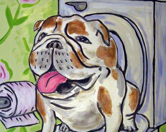 bulldog art - Bulldog print - bathroom decor - 13x19 - matte or glossy photo - funny dog lover gift