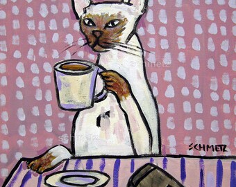 siamese cat canvas print, coffee print artwork, cat decor, cat wall art, cat artwork, gift cat, animal decor, cat art print, cat lover gift