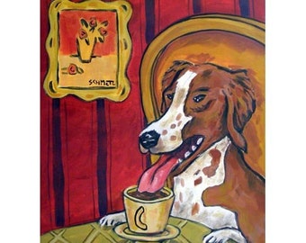Brittany at the Coffee Shop Dog Art Print 13x19 JSCHMETZ abstract modern folk pop art