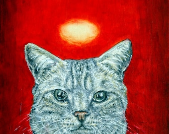cat art - European Short hair cat angel art PRINT poster gift modern folk pop art, cat gifts, gift