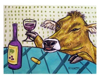 Cow at the Wine Bar Art Print