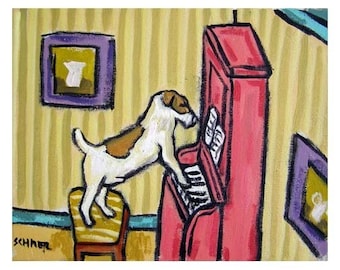Jack Russell Terrier Playing Piano Dog Art Print - stretched canvas or paper print - multiple sizes