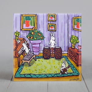 bunny tile bunny art The Bunny Trio Rabbit Animal Art coaster tile bunny gift image 1