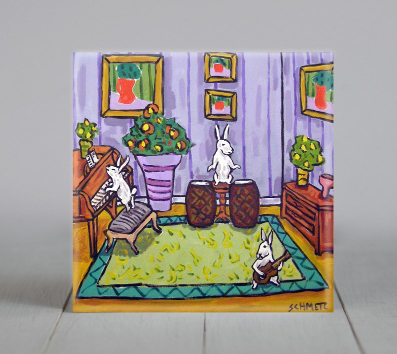 bunny tile bunny art The Bunny Trio Rabbit Animal Art coaster tile bunny gift image 1