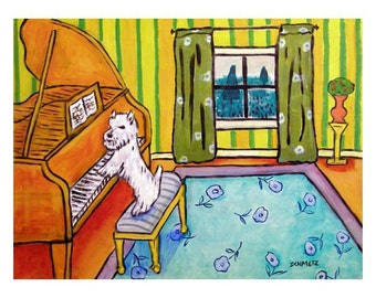 West Highland White Terrier Playing the Piano Dog Art Print   JSCHMETZ modern abstract folk pop art AMERICAN ART gift