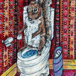 squirrel in the bathroom 13x19 animal art print - matte or glossy