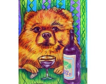 Pomeranian at the Wine Bar Dog Art Print