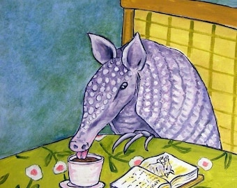 Armadillo Ceramic Coaster Tiles - Animal Decor Gift Art - coffee artwork