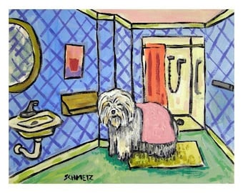 Old English Sheepdog Drying off after a Bath Art Print