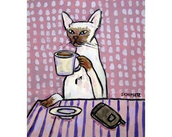 siamesische Katze Kunst 13x19 Kaffee Kunstdruck - matt oder glänzend