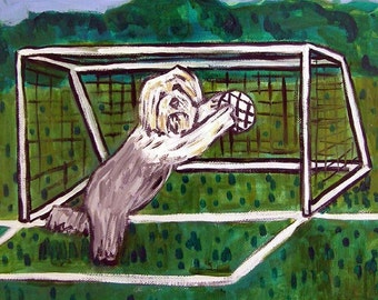 Olg English Sheepdog Soccer Goalie Dog art tile coaster