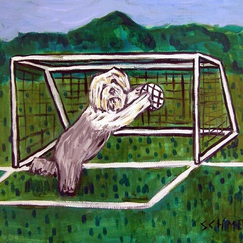 Dessous de verre en carreaux de chien de gardien de but de football, chien de berger anglais Olg