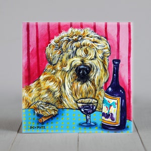 Soft Coated Wheaten Terrier at the Wine Bar Dog Art Untersetzerfliese, einmalige Auflistung