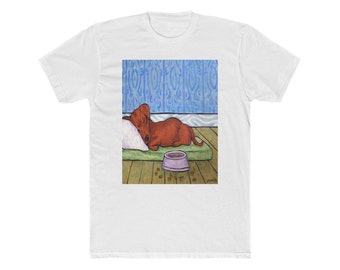 dachshund sleeping with dog bowl dog animal art artwork gift clothing apparel t-shirt tee shirt