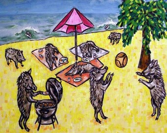 Javelina Beach Party Animal Art coaster tile