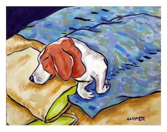 beagle art - Beagle Sleeping Dog Art Print - beagle gifts