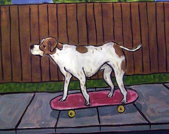 Pointer Riding a Skateboard Dog Art coaster tile