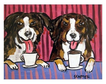 Bernese Mountain Dogs at the Coffee Shop Dog 13x19 Art Print- matte or glossy