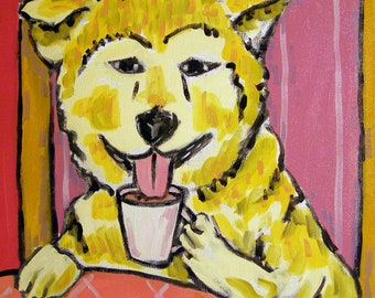 akita at the coffee shop dog art print on matte or glossy paper - home decor artwork