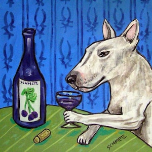 Bull Terrier at the Wine Bar Dog Art coaster tile gift - multiple sizes available