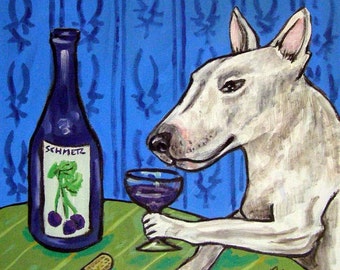 Bull Terrier at the Wine Bar Dog Art coaster tile gift - multiple sizes available