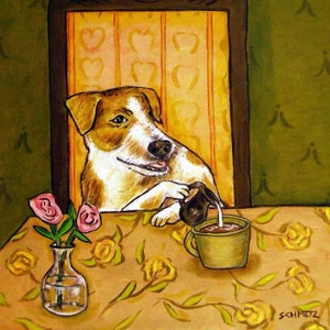 Jack Russell Terrier al Cafe Dog art tile coaster