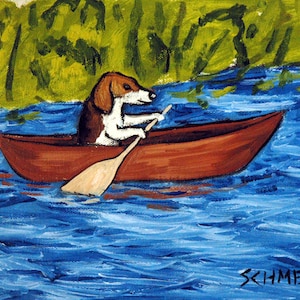 beagle art - Beagle - -beagle art - beagle print -  print - gift for canoer - canoe - modern dog art - folk art - beagle gifts