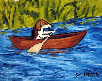 beagle art - Beagle - -beagle art - beagle print -  print - gift for canoer - canoe - modern dog art - folk art - beagle gifts